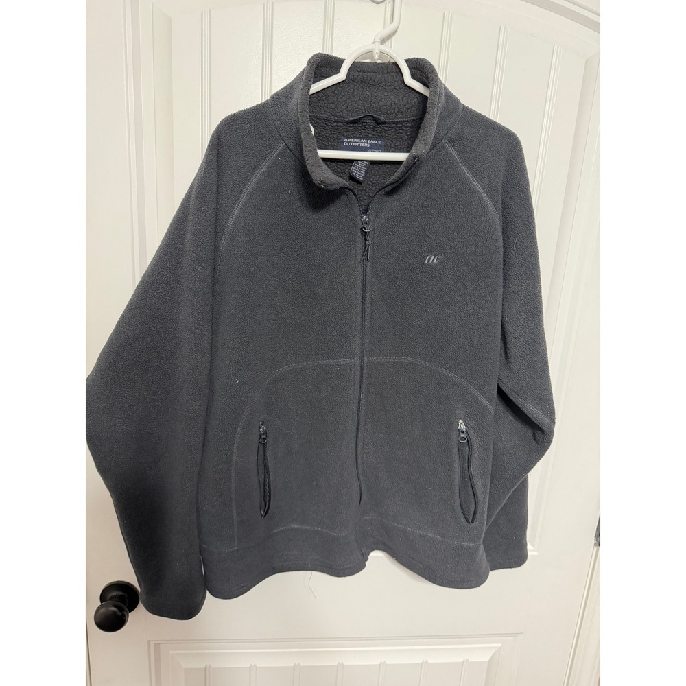 American Eagle Fleece Jacket Mens XL Charcoal Gray Full Zip Sherpa Collar EUC